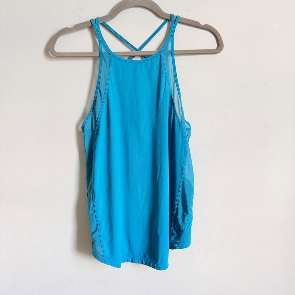 Lululemon Run Off-Route Tank Teal Blue High Neck Strappy Mesh Running Top Size 6